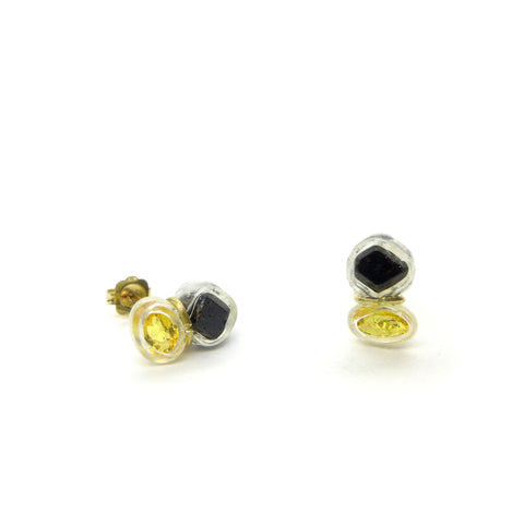 yellow sapphire and black garnet crystal stud earrings