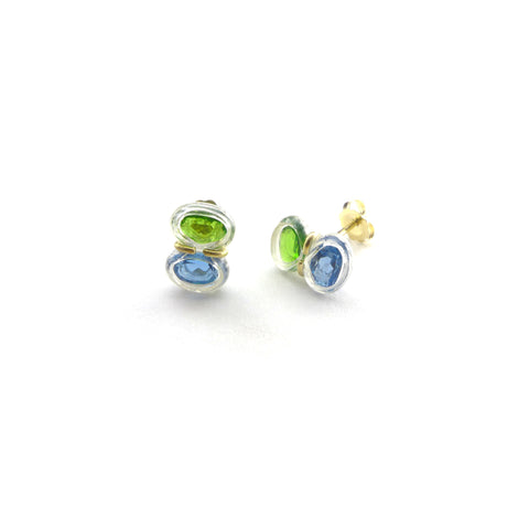 blue topaz and chrome diopside stud earrings