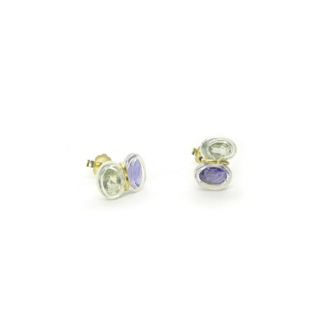 iolite and green sapphire stud earrings
