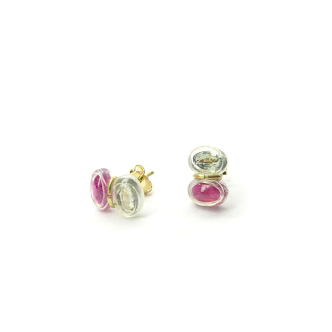 pink tourmaline and green sapphire stud earrings