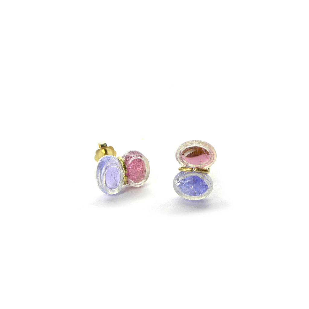 pink tourmaline and tanzanite stud earrings