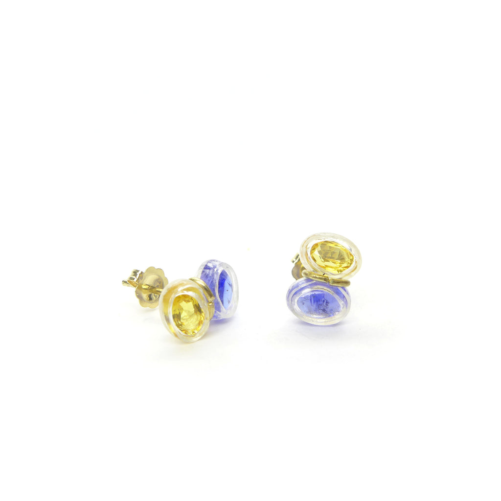 yellow sapphire and tanzanite stud earrings